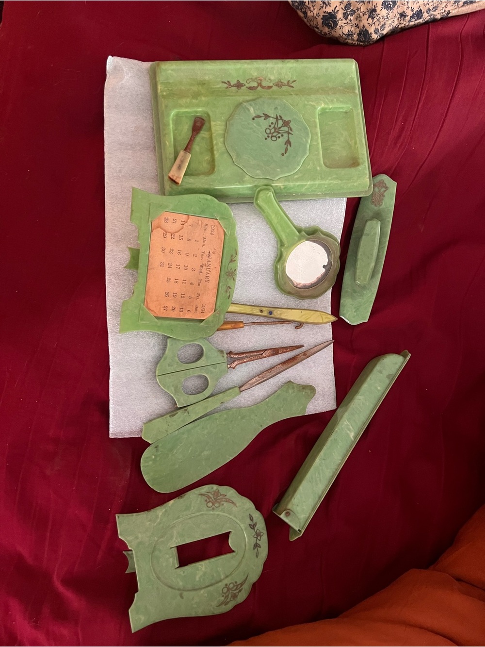 Green Vintage Vanity Desk Set - Mirror & Accessories